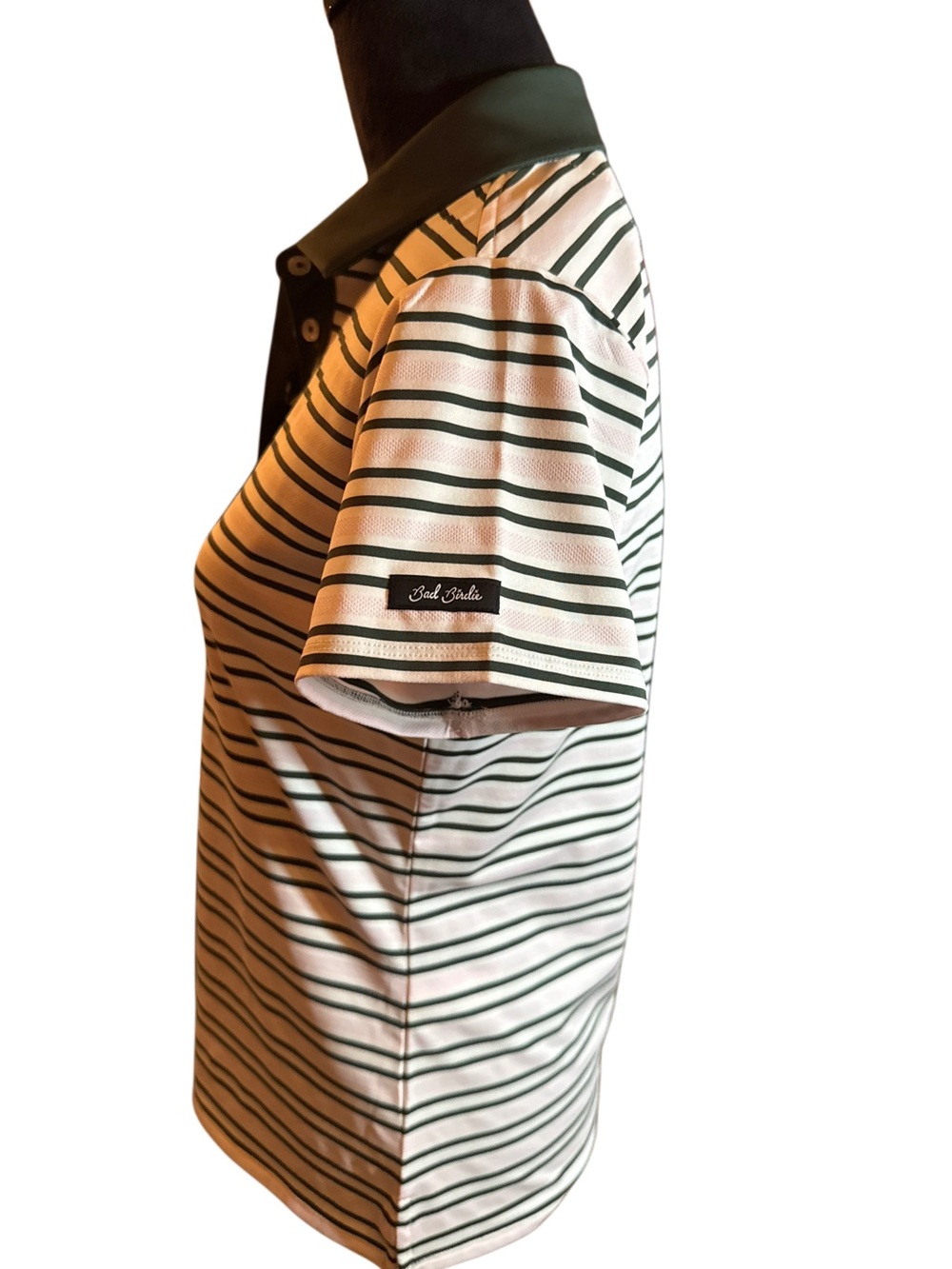 Bad Birdie  Polo Top with Dark Green/Pink Stripes NWT - Picture 3 of 9